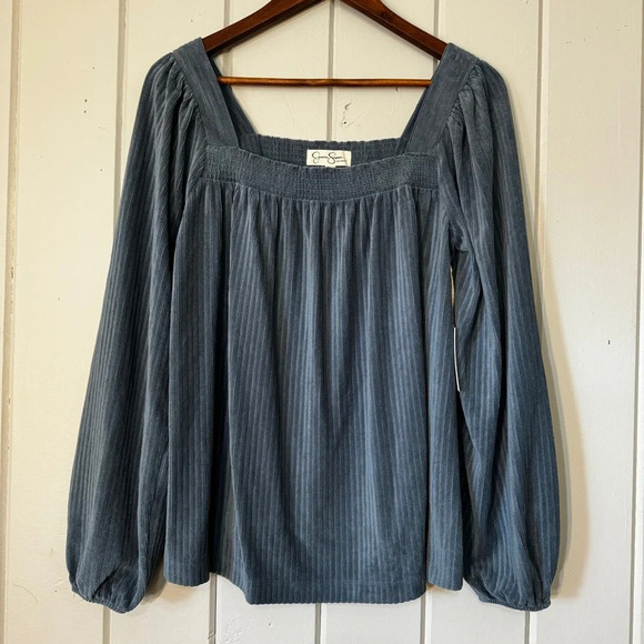 NWT Jessica Simpson Square Neck Plush Fabric Ultra Soft Blue Maternity Top SZ S - Picture 1 of 12